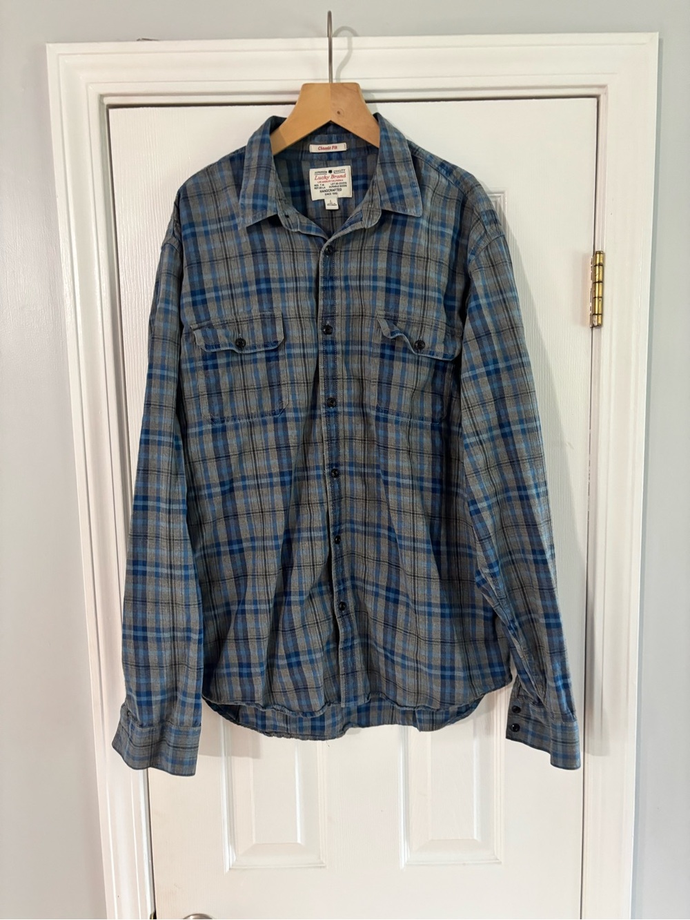 Lucky Brand Blue Gray Plaid Men's Button-Up Shirt